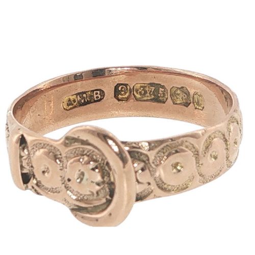 ANTIQUE VICTORIAN 9CT ROSE GOLD BUCKLE RING BIRMINGHAM 1891 - ADDITIONAL PHOTO 2