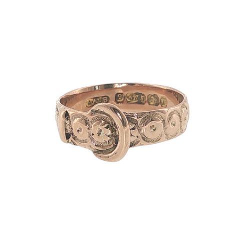 ANTIQUE VICTORIAN 9CT ROSE GOLD BUCKLE RING BIRMINGHAM 1891 - ADDITIONAL PHOTO 3