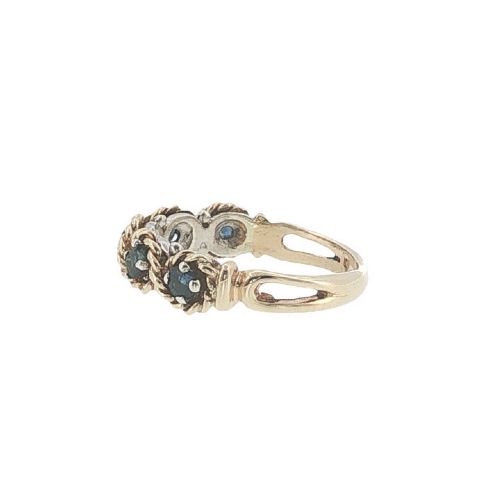 VINTAGE 9CT GOLD SAPPHIRE FIVE STONE BAND RING LONDON 1976 - ADDITIONAL PHOTO 1