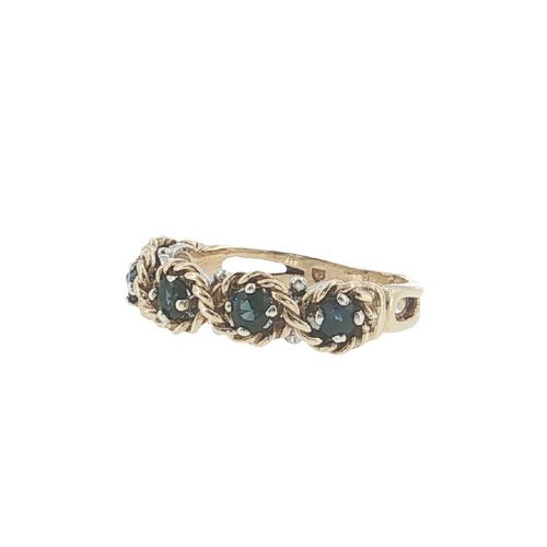 VINTAGE 9CT GOLD SAPPHIRE FIVE STONE BAND RING LONDON 1976 - ADDITIONAL PHOTO 2