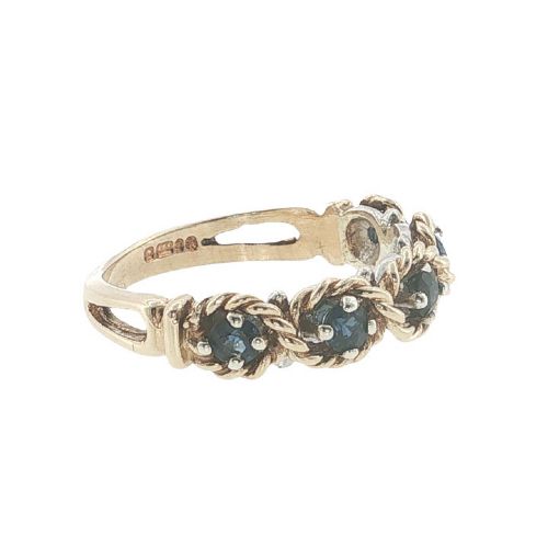 VINTAGE 9CT GOLD SAPPHIRE FIVE STONE BAND RING LONDON 1976 - ADDITIONAL PHOTO 3