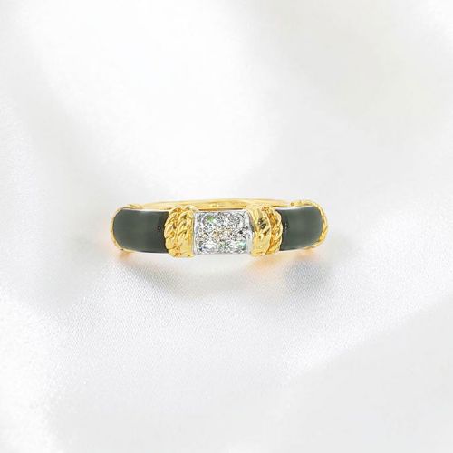 VINTAGE KUTCHINSKY 18CT YELLOW GOLD DIAMOND BLACK ONYX RING LONDON 1975