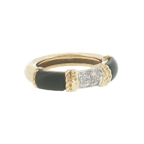 VINTAGE KUTCHINSKY 18CT YELLOW GOLD DIAMOND BLACK ONYX RING LONDON 1975 - ADDITIONAL PHOTO 3