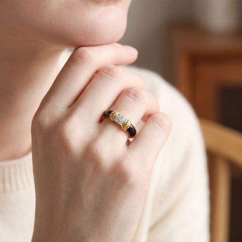 VINTAGE KUTCHINSKY 18CT YELLOW GOLD DIAMOND BLACK ONYX RING LONDON 1975 - ADDITIONAL PHOTO 7