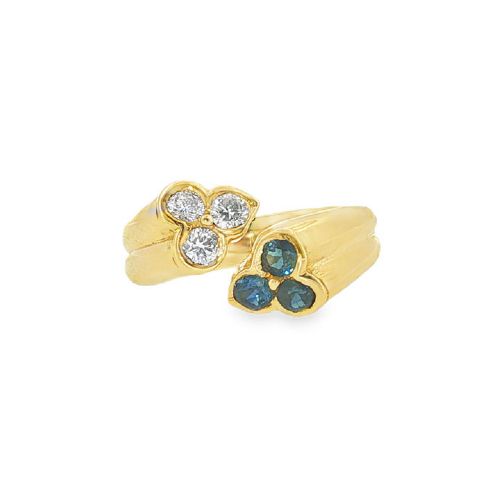 VINTAGE KUTCHINSKY SAPPHIRE DIAMOND CLUSTER RING IN 18CT YELLOW GOLD LONDON 1976 - ADDITIONAL PHOTO 1