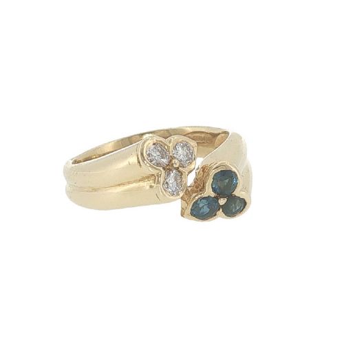 VINTAGE KUTCHINSKY SAPPHIRE DIAMOND CLUSTER RING IN 18CT YELLOW GOLD LONDON 1976 - ADDITIONAL PHOTO 3