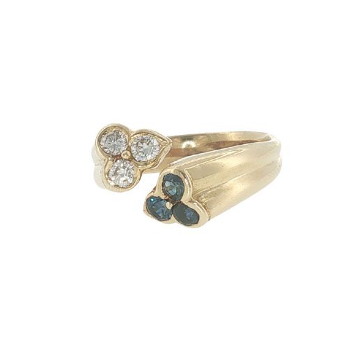 VINTAGE KUTCHINSKY SAPPHIRE DIAMOND CLUSTER RING IN 18CT YELLOW GOLD LONDON 1976 - ADDITIONAL PHOTO 5