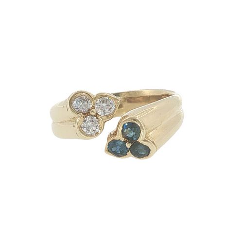 VINTAGE KUTCHINSKY SAPPHIRE DIAMOND CLUSTER RING IN 18CT YELLOW GOLD LONDON 1976 - ADDITIONAL PHOTO 6