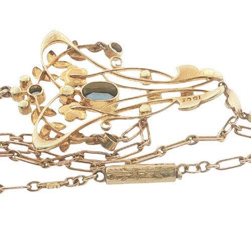 ANTIQUE ART NOUVEAU 15CT GOLD AQUAMARINE SEED PEARL PENDANT NECKLACE C1900 - ADDITIONAL PHOTO 5