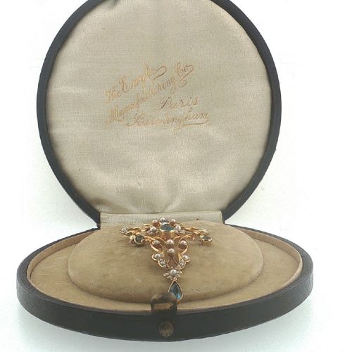 ANTIQUE ART NOUVEAU 15CT GOLD AQUAMARINE SEED PEARL PENDANT NECKLACE C1900 - ADDITIONAL PHOTO 6