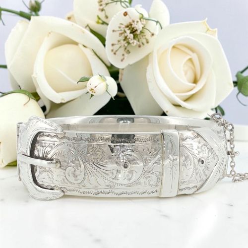 VINTAGE STERLING SILVER BUCKLE BANGLE BIRMINGHAM 1960