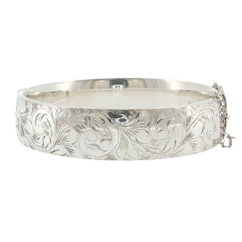 Vintage Georg Jensen Sterling Silver Hand Engraved Bangle – London 1965