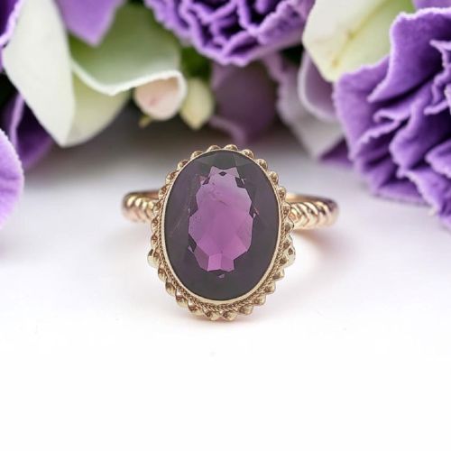 VINTAGE 9CT GOLD AMETHYST COCKTAIL RING BIRMINGHAM 1972
