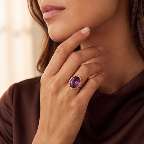 VINTAGE 9CT GOLD AMETHYST COCKTAIL RING BIRMINGHAM 1972 - ADDITIONAL PHOTO 7