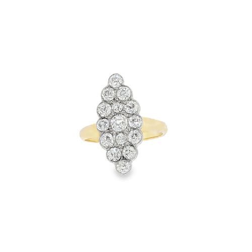 Antique Edwardian 1.25ct Old Cut Diamond Navette Cluster Ring in 18ct Gold & Platinum Circa 1910