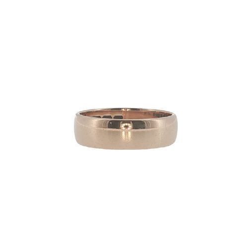fig 1. A plain 5mm 9ct rose gold wedding band ring featuring internal British hallmarks.