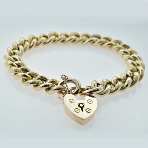 Antique 9ct Gold Half Engraved Curb Bracelet c1900