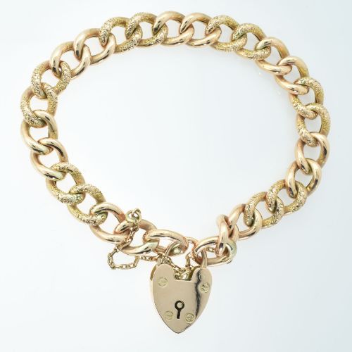Half Engraved Antique 9ct Rose Gold Curb Link Bracelet