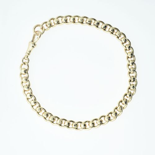 An antique 9ct rose gold chain bracelet featuring circular links inset with rollerballs and fitted with a swivel clasp.