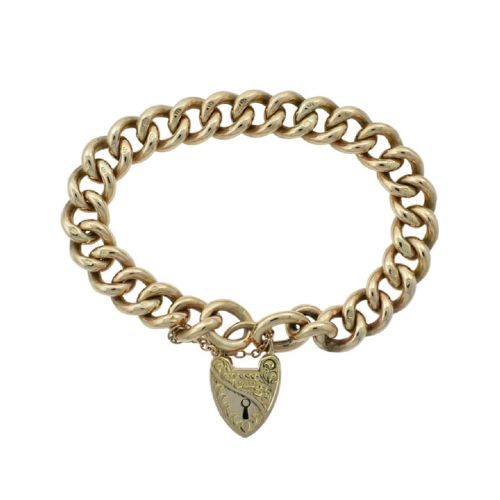 Antique 9ct Rose Gold Half Engraved Curb Chain Bracelet c1900