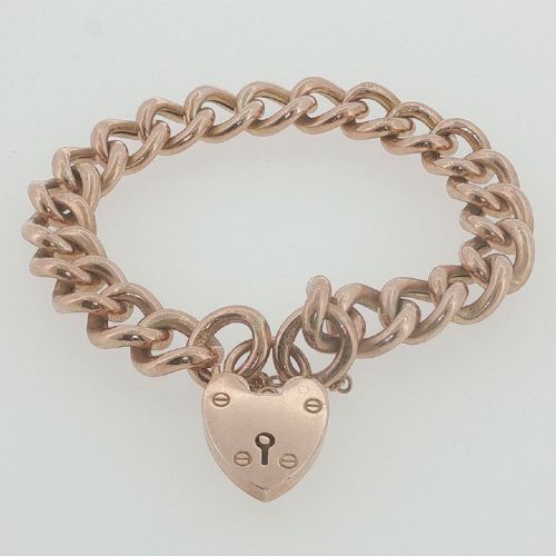 Fine 9ct Rose Gold Curb Link Bracelet c1900