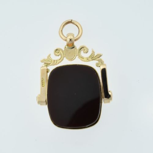 Vintage 9ct Rose Gold Red and Green Cornelian Spinner Pendant dated 1926