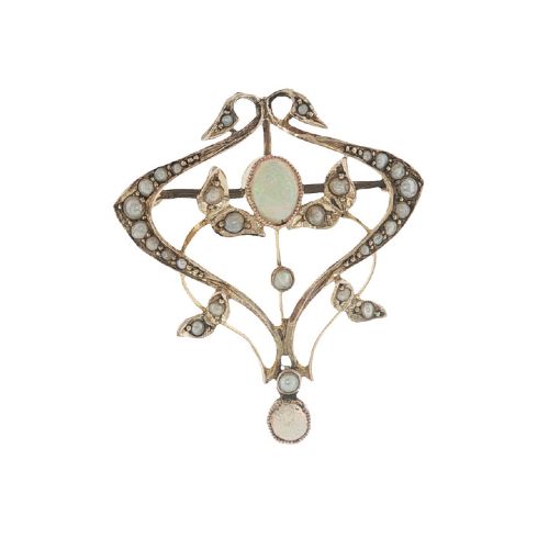 Antique 9ct Gold Opal and Pearl Pendant C1900