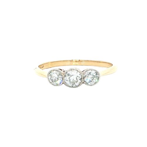 Antique 18ct Yellow Gold Three-stone Diamond Ring, C.1900