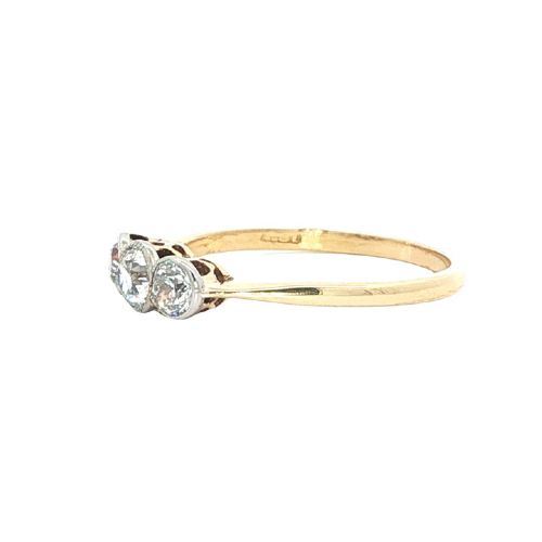 fig 2. An antique 18ct yellow gold ring set with three round old-cut diamonds in a horizontal trilogy setting.