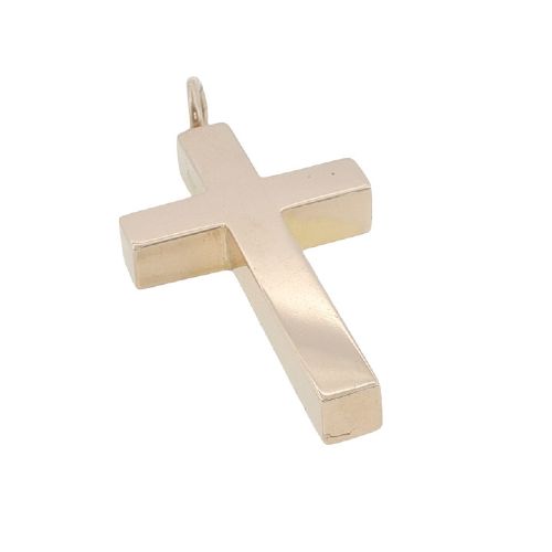 fig 2. An antique Edwardian 9ct yellow gold cross pendant featuring a smooth polished surface and a top suspension ring.