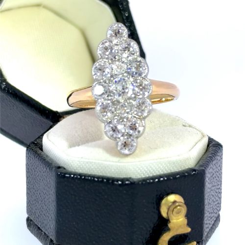 Antique 18ct Gold Diamond Navette Cluster Ring