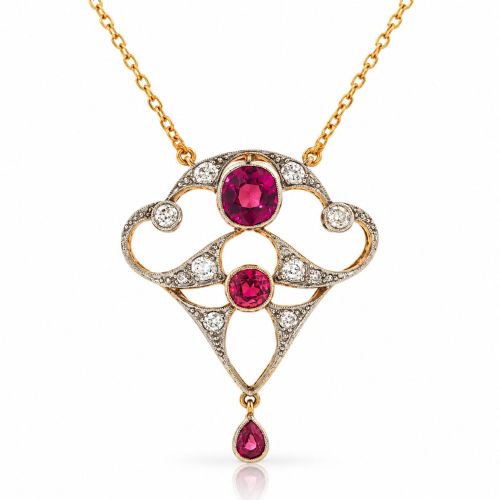 Antique 15ct Gold Ruby & Diamond Edwardian Necklace – Circa 1910