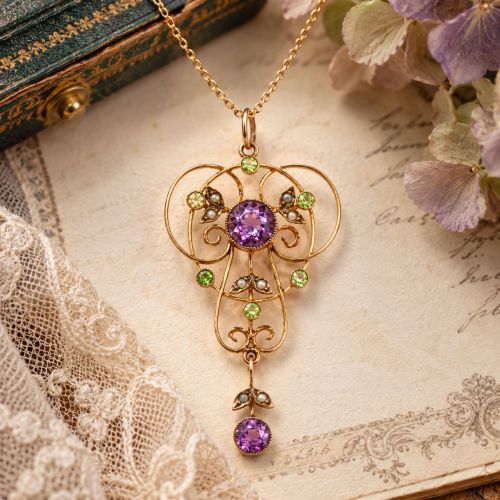 Antique 9ct Gold Suffragette Pendant Necklace Circa 1910