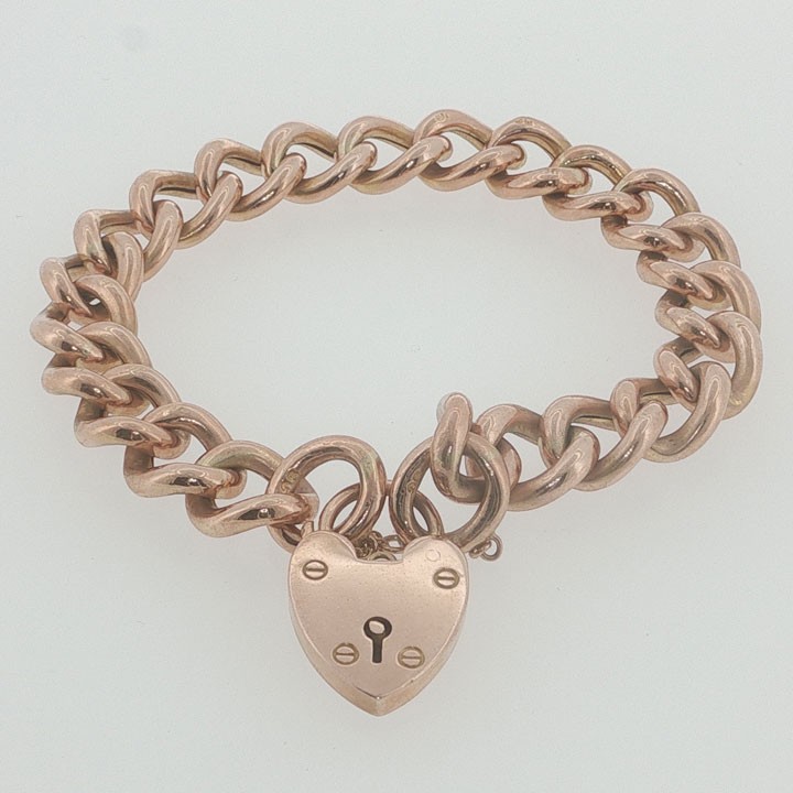 Fine 9ct Rose Gold Curb Link Bracelet c1900