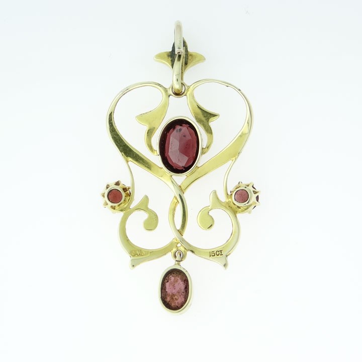 Victorian 15ct Gold Garnet and Pearl Pendant c1900 View II