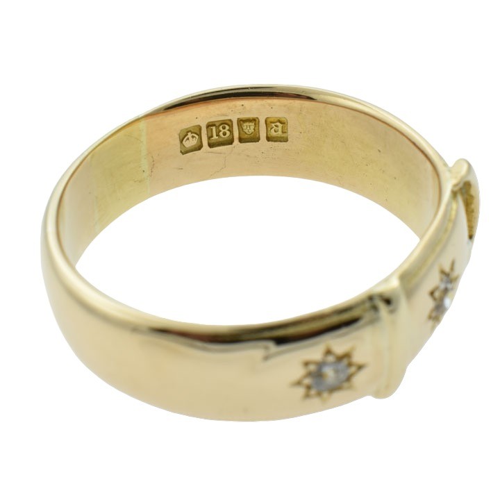 An antique Victorian 18ct yellow gold buckle band featuring star-set diamonds. View II