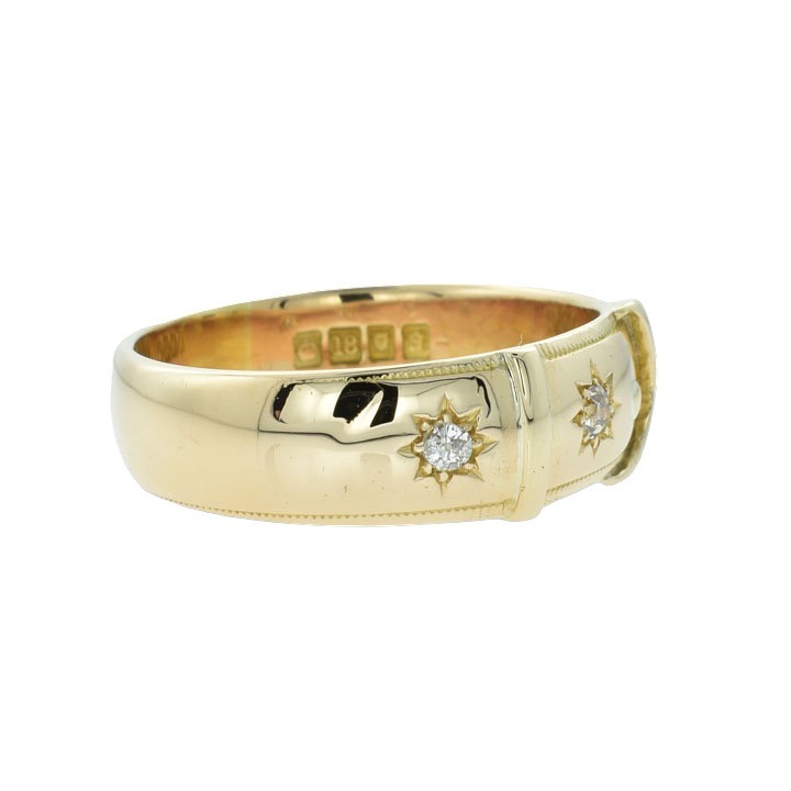 An antique Victorian 18ct yellow gold buckle band featuring star-set diamonds. View III