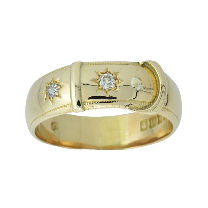 An antique Victorian 18ct yellow gold buckle band featuring star-set diamonds. View VI