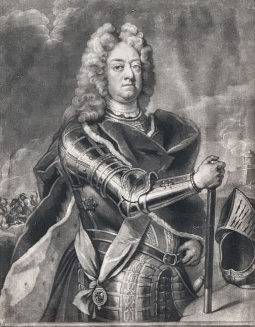 fig 1. A monochrome framed mezzotint print of James Butler, 2nd Duke of Ormonde, depicting him in full plate armour holding a command baton.