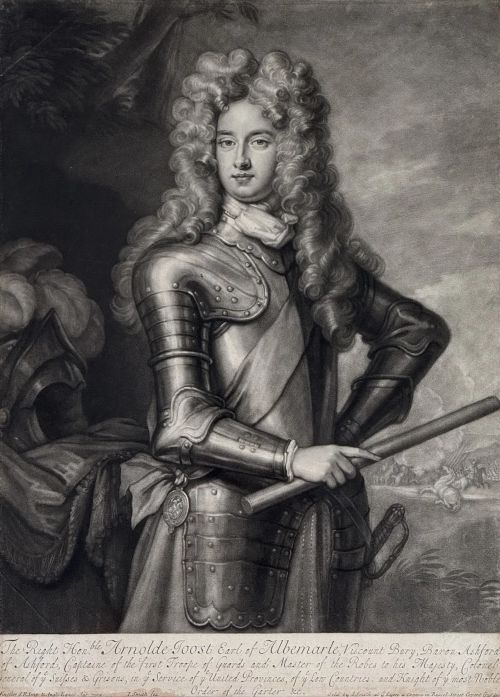 Mezzotint Portrait of Arnold Joost Van Keppel. 1st Earl of Albermarle by John Smith After Sir Godfrey Kneller.
