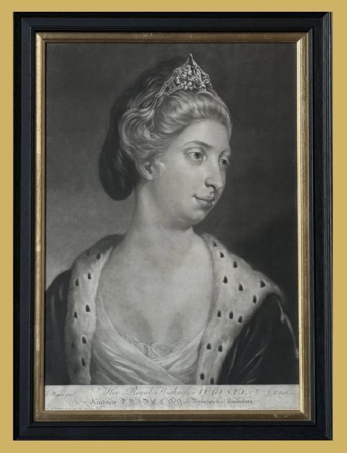 Mezzotint Portrait of Princess Augusta  of Brunswick and Lunenberg - By Purcell After Reynolds.