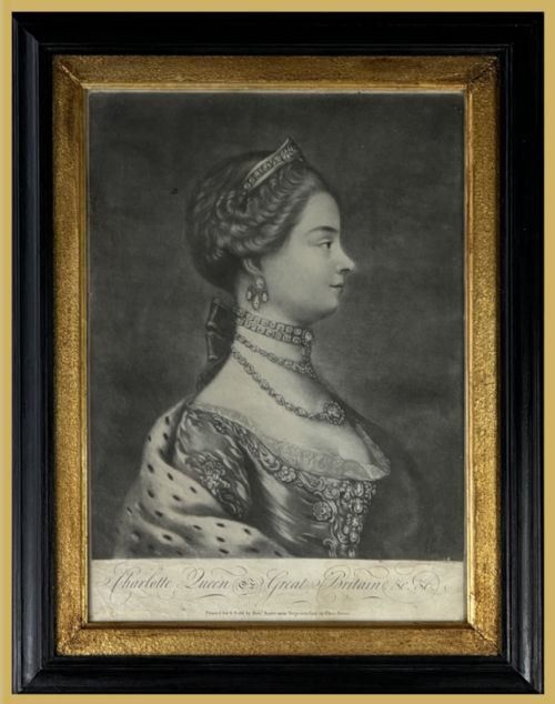 Mezzotint Portrait of Queen Charlotte (1744-1818)  - By James Mccardell After Jeremiah Meyer.