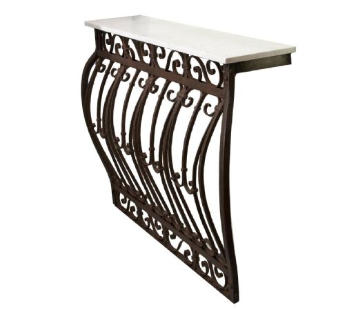 RECLAIMED ANTIQUE FRENCH RAILING CONSOLE TABLE WITH MARBLE TOP - ADDITIONAL PHOTO 3