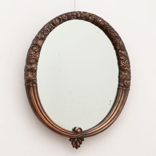 French Art Deco Sue & Mare Oval Copper Mirror C.1923