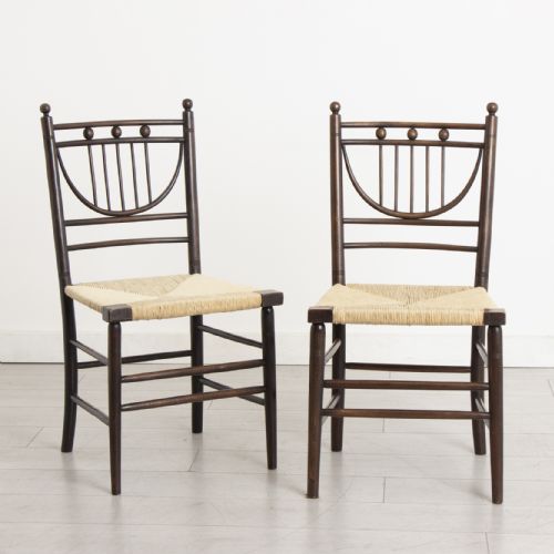SET OF 4 ARTS CRAFTS MORRIS STYLE SUSSEX CHAIRS FOR HEALS C1890S - ADDITIONAL PHOTO 1