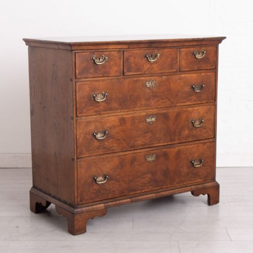 antique crossbanded walnut oak lined chest of drawers c1860 - CATEGORY: ANTIQUE CHEST OF DRAWERS - DATED 19TH CENTURY
