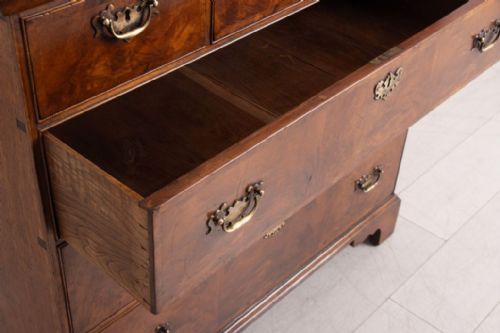 ANTIQUE CROSSBANDED WALNUT OAK LINED CHEST OF DRAWERS C1860 - ADDITIONAL PHOTO 2