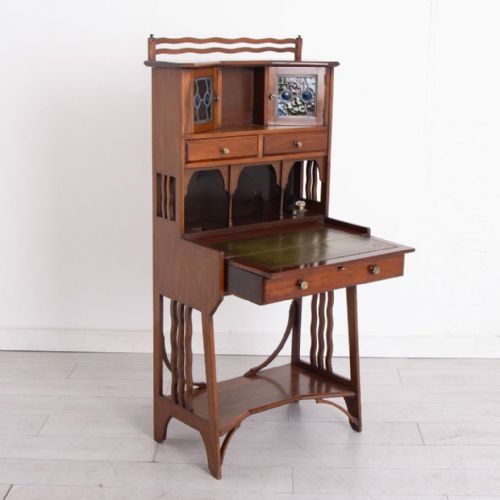 ARTS CRAFTS BUREAU WITH GLAZED PANELS C1900 - ADDITIONAL PHOTO 1