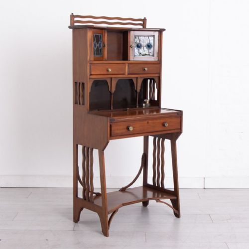 ARTS CRAFTS BUREAU WITH GLAZED PANELS C1900 - ADDITIONAL PHOTO 2