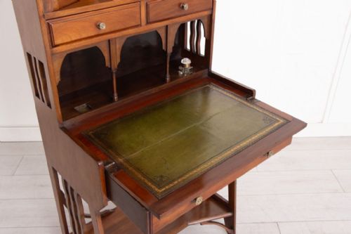 ARTS CRAFTS BUREAU WITH GLAZED PANELS C1900 - ADDITIONAL PHOTO 3